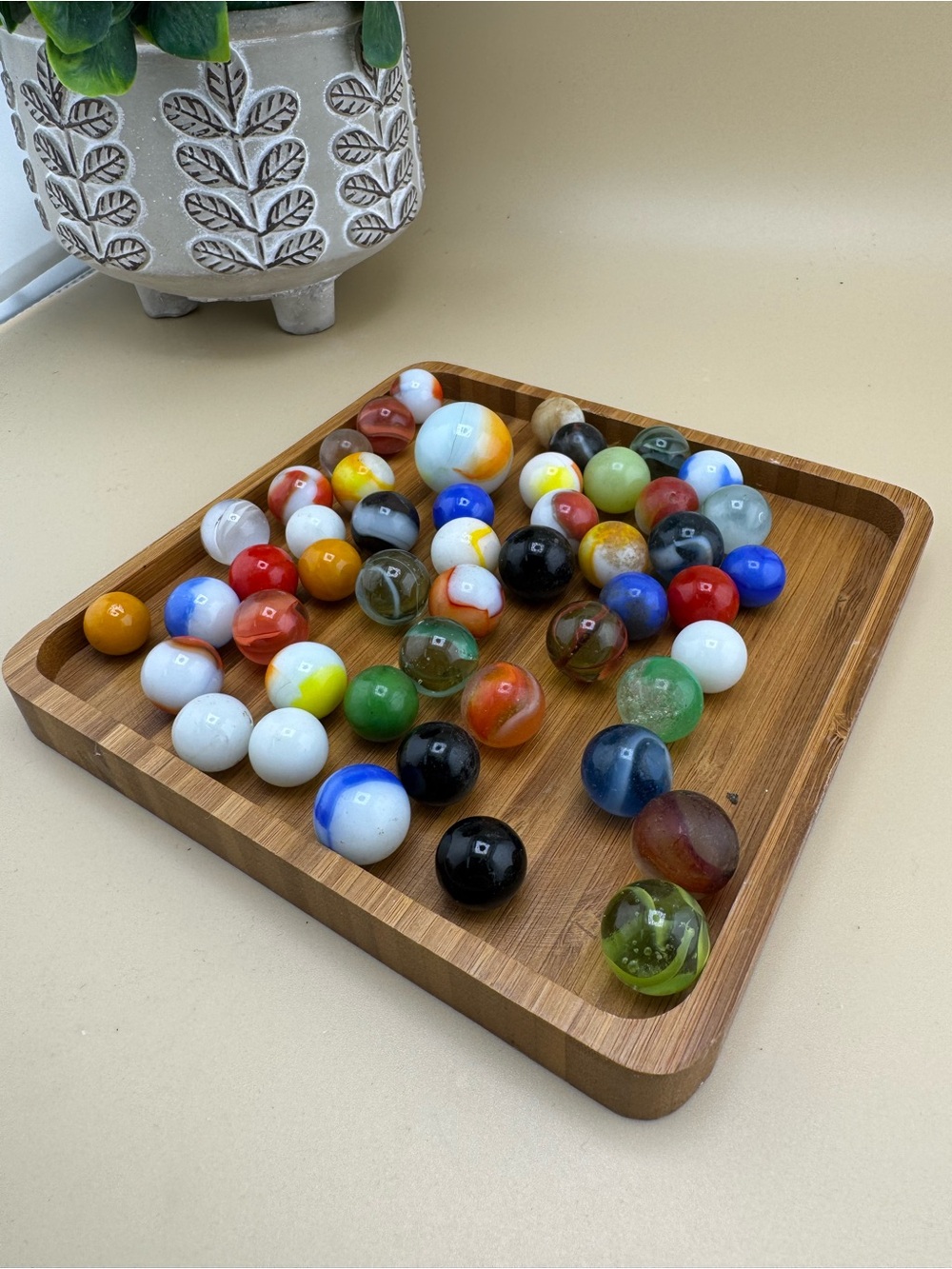 Vintage Marbles Lot of 40 Mixed Colors Swirls Cat Eyes Shooters Old Glass Marble